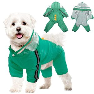 clear small dog raincoat jacket hooded with reflective strip, waterproof pet raincoat slicker hoodie for dog with leash hole, lightweight breathable pet rain poncho cartoon for small dogs puppies