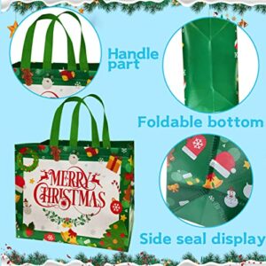 MISS FANTASY 12 Pack Durable Christmas Non-Woven Tote Bags 4 Patterns Reusable Grocery Bags Xmas Party Favors or Shopping Use Christmas Theme 12.8W x 9.8H x 2.8D (Red Blue Green and Golden)