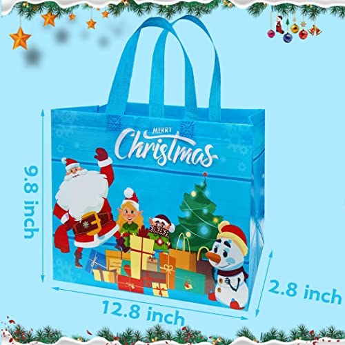 MISS FANTASY 12 Pack Durable Christmas Non-Woven Tote Bags 4 Patterns Reusable Grocery Bags Xmas Party Favors or Shopping Use Christmas Theme 12.8W x 9.8H x 2.8D (Red Blue Green and Golden)