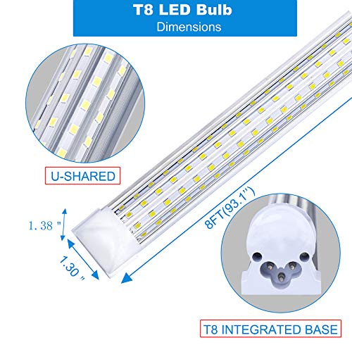 6-Pack, 8FT LED Shop Light Fixture, 144W 5000K T8 Integrated LED Tube, 14500LM Super Bright, 4 Rows LED, High Output, Linkable Light Fixture 8 Foot with Plug for Garage, Workshop, Depot