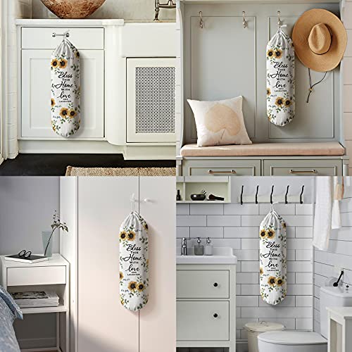 Hglian Sunflower Grocery Storage Bag Holder Wall Mount Plastic Bag Dispenser Garbage Shopping Trash Bags Container Organizer Quote Religious Sayings Farmhouse Kitchen Decor Home Blessing