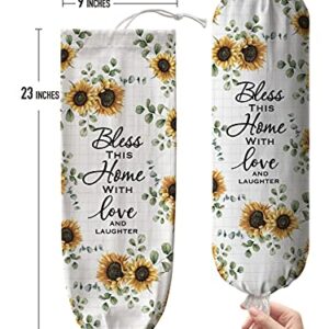 Hglian Sunflower Grocery Storage Bag Holder Wall Mount Plastic Bag Dispenser Garbage Shopping Trash Bags Container Organizer Quote Religious Sayings Farmhouse Kitchen Decor Home Blessing