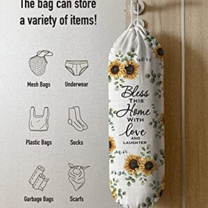 Hglian Sunflower Grocery Storage Bag Holder Wall Mount Plastic Bag Dispenser Garbage Shopping Trash Bags Container Organizer Quote Religious Sayings Farmhouse Kitchen Decor Home Blessing