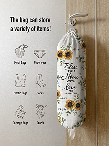 Hglian Sunflower Grocery Storage Bag Holder Wall Mount Plastic Bag Dispenser Garbage Shopping Trash Bags Container Organizer Quote Religious Sayings Farmhouse Kitchen Decor Home Blessing