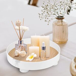 Lioong Modern Decorative Trays Round White Storage Tray Organizer Storage Box Coffee Table Tray for Home Table Decor Gift for Women Mom Girls