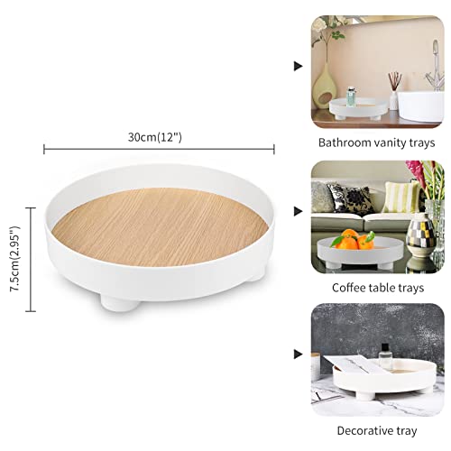 Lioong Modern Decorative Trays Round White Storage Tray Organizer Storage Box Coffee Table Tray for Home Table Decor Gift for Women Mom Girls