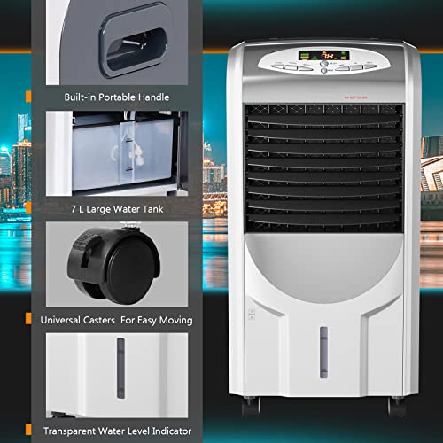 KOTEK Air Cooler and Heater, 5-in-1 Portable Evaporative Air Cooler Fan Humidifier w/Anion Function, 8H Timer, 3 Modes & 3 Speeds, Bladeless Quiet Evaporative Cooler w/Remote Control for Home, Office