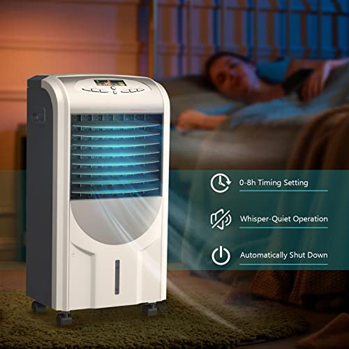 KOTEK Air Cooler and Heater, 5-in-1 Portable Evaporative Air Cooler Fan Humidifier w/Anion Function, 8H Timer, 3 Modes & 3 Speeds, Bladeless Quiet Evaporative Cooler w/Remote Control for Home, Office