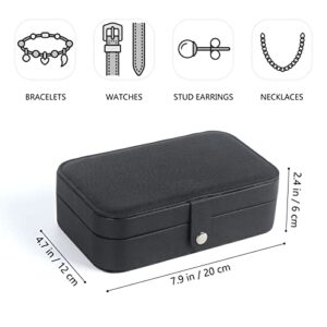 Travel Jewelry Box, [Upgraded Version] Small Jewelry Organizer for Women Girls, 2 Layers PU Leather Portable Travel Case Display Storage Holder boxes for Necklaces, Earrings, Rings, Bracelets - Black