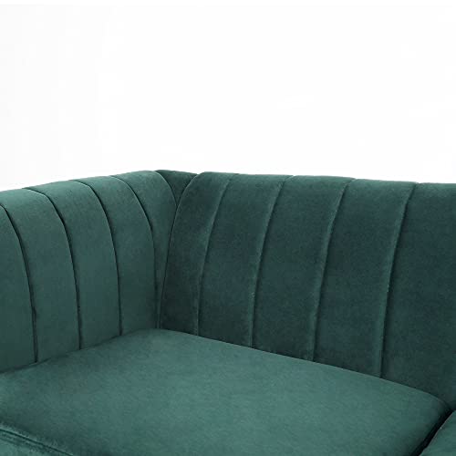 NOSGA 84” Chesterfield Fabric 3 Seater Couch Furniture, Velvet Deep Stripe Chesterfield Tufted Sofa Couch, Upholstered Sofa Couches with Nailhead Trim Scroll Arms for Living Room(Dark Green)