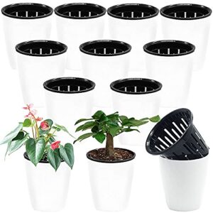12 pcs self watering plastic planter,4 inch plastic flower plant pot with inner pot,self watering planter white flower pot for herbs,flowers,all house plants,succulents