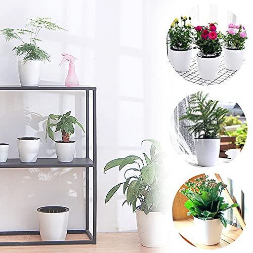 12 PCS Self Watering Plastic Planter,4 Inch Plastic Flower Plant Pot with Inner Pot,Self Watering Planter White Flower Pot for Herbs,Flowers,All House Plants,Succulents