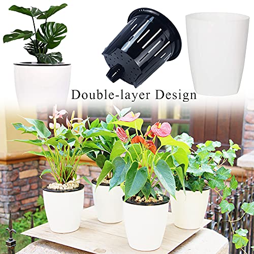 12 PCS Self Watering Plastic Planter,4 Inch Plastic Flower Plant Pot with Inner Pot,Self Watering Planter White Flower Pot for Herbs,Flowers,All House Plants,Succulents