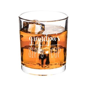 grandpa's sippy cup whiskey glass 10oz, whiskey rocks glass for grandfather, new grandpa - funny old fashioned whiskey glass for christmas, birthday, father’s day, scotch glass gift for rum bourbon