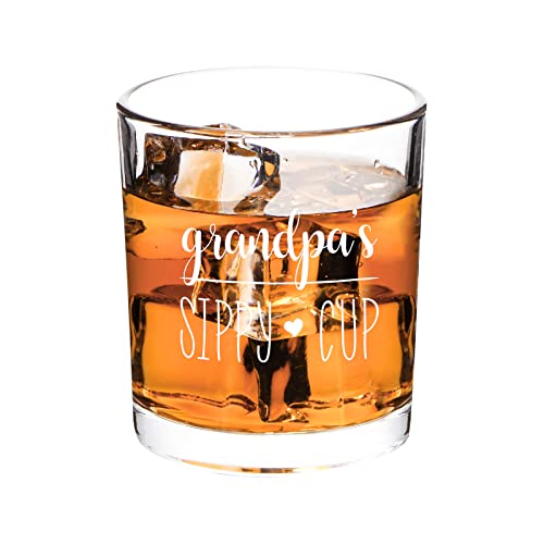 Grandpa's Sippy Cup Whiskey Glass 10Oz, Whiskey Rocks Glass for Grandfather, New Grandpa - Funny Old Fashioned Whiskey Glass for Christmas, Birthday, Father’s Day, Scotch Glass Gift for Rum Bourbon