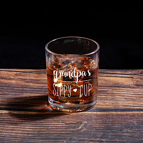 Grandpa's Sippy Cup Whiskey Glass 10Oz, Whiskey Rocks Glass for Grandfather, New Grandpa - Funny Old Fashioned Whiskey Glass for Christmas, Birthday, Father’s Day, Scotch Glass Gift for Rum Bourbon