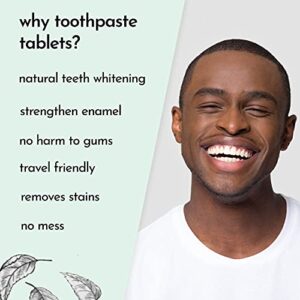 Toothpaste Tablets and Bamboo Toothbrush - Travel Teeth Whitening Tabs for Adults & Kids, Fluoride-Free, Gluten-Free, Plastic-Free, Vegan, Travel Friendly, Eco-Friendly, Spearmint (60 Tabs)