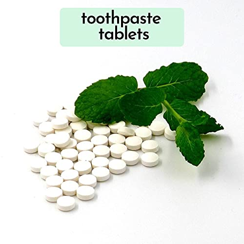 Toothpaste Tablets and Bamboo Toothbrush - Travel Teeth Whitening Tabs for Adults & Kids, Fluoride-Free, Gluten-Free, Plastic-Free, Vegan, Travel Friendly, Eco-Friendly, Spearmint (60 Tabs)