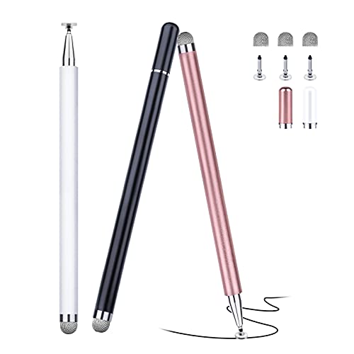 Stylus for iPad (3 Pcs), Abiarst Touch Screens Stylus Pens Disc & Fiber Tip for Apple/iPhone/Ipad pro/Mini/Air/Android/Microsoft/Surface All Capacitive Touch Screens (3-Pack (Black/White/Rose Gold))