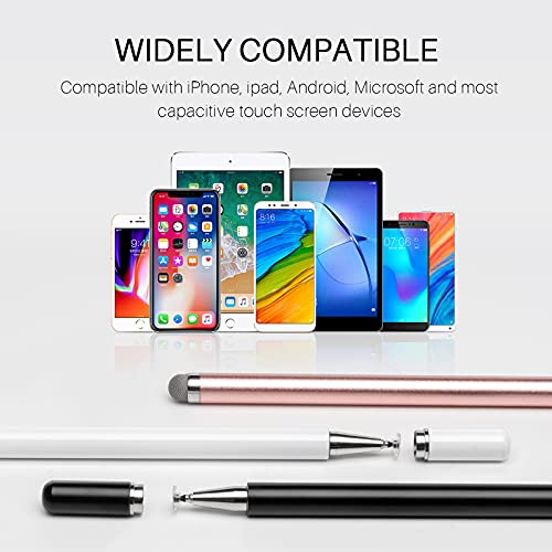 Stylus for iPad (3 Pcs), Abiarst Touch Screens Stylus Pens Disc & Fiber Tip for Apple/iPhone/Ipad pro/Mini/Air/Android/Microsoft/Surface All Capacitive Touch Screens (3-Pack (Black/White/Rose Gold))