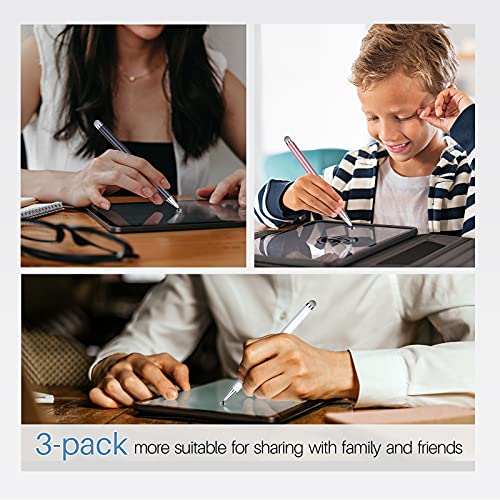 Stylus for iPad (3 Pcs), Abiarst Touch Screens Stylus Pens Disc & Fiber Tip for Apple/iPhone/Ipad pro/Mini/Air/Android/Microsoft/Surface All Capacitive Touch Screens (3-Pack (Black/White/Rose Gold))