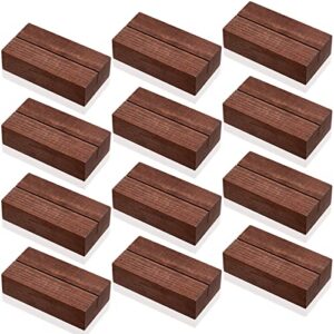 thyle 12 pieces wood place card holders wood sign holders table number holder stands name card holder for wedding party events decoration (walnut color, 3 x 1.6 x 0.8 inch)