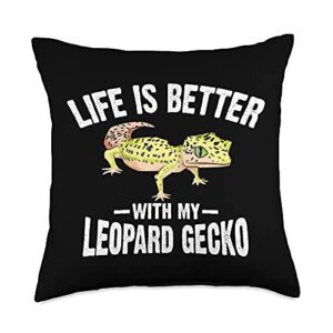 cute animal pun life is better lizard quote design funny leopard gecko gift for kids cool reptile pet lover throw pillow, 18x18, multicolor