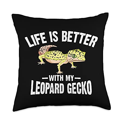 Cute Animal Pun Life Is Better Lizard Quote Design Funny Leopard Gecko Gift for Kids Cool Reptile Pet Lover Throw Pillow, 18x18, Multicolor