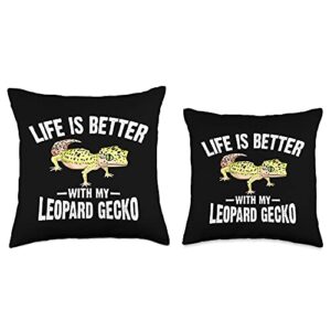 Cute Animal Pun Life Is Better Lizard Quote Design Funny Leopard Gecko Gift for Kids Cool Reptile Pet Lover Throw Pillow, 18x18, Multicolor