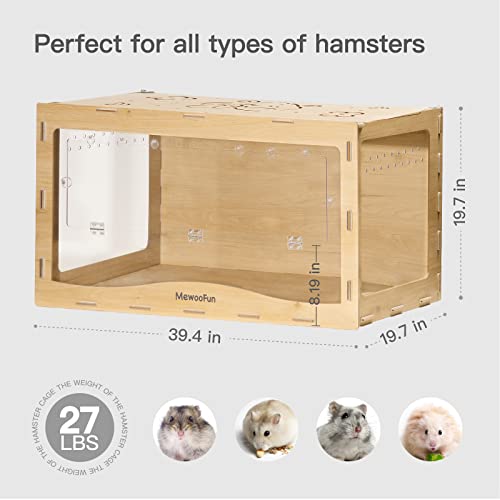 MEWOOFUN Large Hamster Cage Wooden Hamster Cage for Syrian Hamster (39.4" L X 19.7" WX 19.7”H) Acrylic Hamster Cage Without Accessories (Front-Opening)