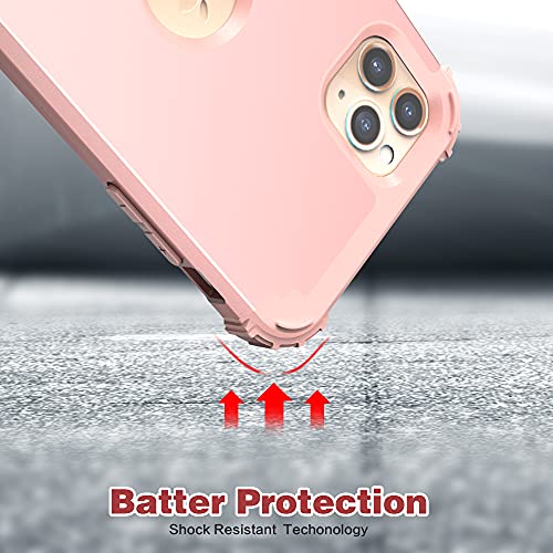 IDweel iPhone 11 Pro Max Case with Tempered Glass Screen Protector, Hybrid 3 in 1 Shockproof Slim Heavy Duty Protection Hard PC Cover Soft Silicone Rugged Bumper Full Body Case, Rose Gold