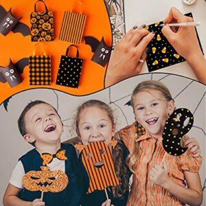 Whaline Halloween Faux Leather Sheets 8 x 12 Inch Pumpkin Plaid Dots Stripe Synthetic Leather Fabric Glittery Black Orange Faux Leather for Halloween DIY Craft Earring Hair Bow, 12 Sheet