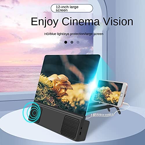 DKE&YMQ 12-Inch Phone Screen Magnifier with Speaker and Foldable Stand Hd 3D Screen Magnifier, Smart Phone Screen Magnifier for Movies/Video/Games