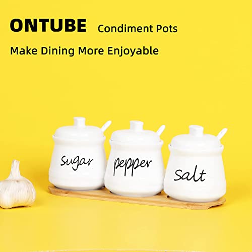 ONTUBE Porcelain Condiment Pots Set of 3 with Tray 12oz White