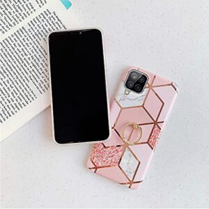 Qokey Compatible for Samsung Galaxy A12 Case,Bling Cute for Women Girls with 360 Degree Rotating Ring Kickstand Soft TPU Shockproof Cover Designed for Galaxy A12 6.5 inch 2020 Released Rhombic Marble