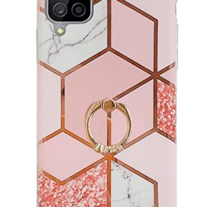 Qokey Compatible for Samsung Galaxy A12 Case,Bling Cute for Women Girls with 360 Degree Rotating Ring Kickstand Soft TPU Shockproof Cover Designed for Galaxy A12 6.5 inch 2020 Released Rhombic Marble