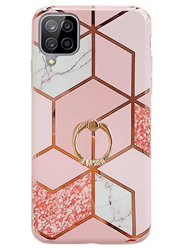 Qokey Compatible for Samsung Galaxy A12 Case,Bling Cute for Women Girls with 360 Degree Rotating Ring Kickstand Soft TPU Shockproof Cover Designed for Galaxy A12 6.5 inch 2020 Released Rhombic Marble