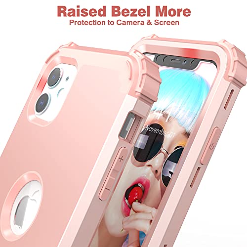 iPhone 11 Case with Tempered Glass Screen Protector,IDweel Hybrid 3 in 1 Shockproof Slim Heavy Duty Protection Hard PC Cover Soft Silicone Rugged Bumper Full Body Case, Rose Gold