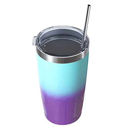 MUCHENGHY 20oz Stainless Steel Tumbler with Lid and Straw, Double Wall Vacuum Insulated Travel Coffee Mug, Paint Spraying Coated Metal Tumblers for Cold & Hot Drinks(Rainbow Polar Light, 1 Pack)