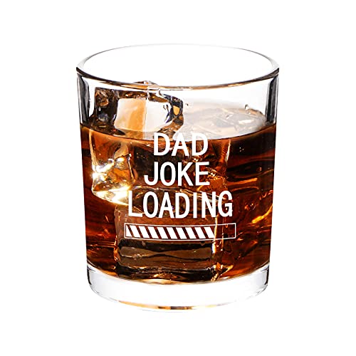 Dad Joke Loading Whiskey Glass 10Oz, Funny Old Fashioned Whiskey Glass Gift for New Dad, Father, Papa, Old Man, Dad Whiskey Rocks Glass Gifts for Christmas, Birthday, Father's Day for Bourbon Whiskey