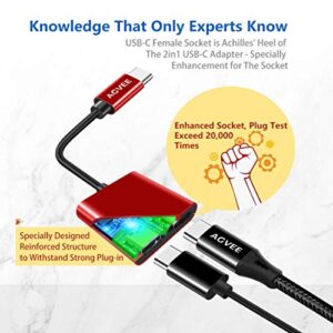 AGVEE Dual USB-C Headphone & Charging Adapter, Type-C Earbud Splitter, Duo USBC Audio & Charger Jack Earphone Dongle for Samsung S21 S20 FE 5G Ultra, Note 20 10, iPad Pro, Pixel 2 3 4 5 XL, Red