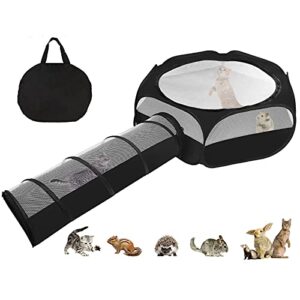 zhilishu small animal playpen, portable guinea pig playpen pet playpen kitten playpen with double zippered cover indoor outdoor for bunny, rabbit, hamster connect tunnel(black)