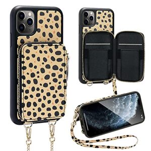 iphone 12 crossbody case, zvedeng iphone 12 pro wallet case card holder crossbody chain wrist strap for women zipper wallet shockproof leather case cover for iphone 12/12 pro 6.1'' cheetah print skin