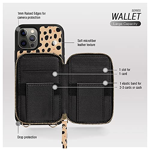 iPhone 12 Crossbody Case, ZVEdeng iPhone 12 Pro Wallet Case Card Holder Crossbody Chain Wrist Strap for Women Zipper Wallet Shockproof Leather Case Cover for iPhone 12/12 Pro 6.1'' Cheetah Print Skin