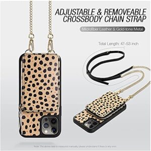 iPhone 12 Crossbody Case, ZVEdeng iPhone 12 Pro Wallet Case Card Holder Crossbody Chain Wrist Strap for Women Zipper Wallet Shockproof Leather Case Cover for iPhone 12/12 Pro 6.1'' Cheetah Print Skin