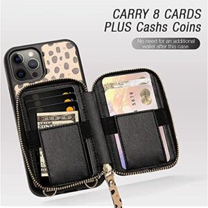 iPhone 12 Crossbody Case, ZVEdeng iPhone 12 Pro Wallet Case Card Holder Crossbody Chain Wrist Strap for Women Zipper Wallet Shockproof Leather Case Cover for iPhone 12/12 Pro 6.1'' Cheetah Print Skin