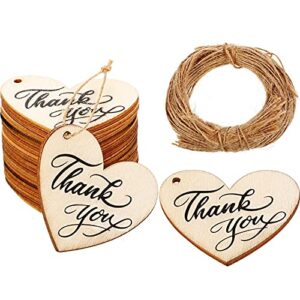 100 pieces thank you tags heart shape wood tags wooden thank you tag with hole heart favor tags with natural twine for wedding baby shower party