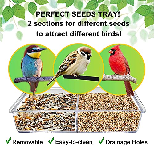 Window Bird Feeder for Outside with 3 Strong Suction Cups,Acrylic Transparent Bird Feeder Sliding Tray and Drain Holes,Easy to Clean and Fill,Clear Acrylic for Bird Viewing by Meiyiu