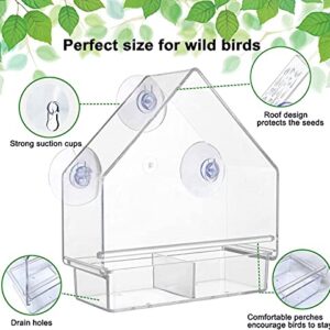 Window Bird Feeder for Outside with 3 Strong Suction Cups,Acrylic Transparent Bird Feeder Sliding Tray and Drain Holes,Easy to Clean and Fill,Clear Acrylic for Bird Viewing by Meiyiu