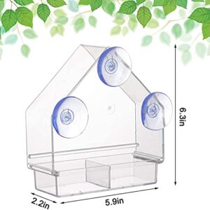 Window Bird Feeder for Outside with 3 Strong Suction Cups,Acrylic Transparent Bird Feeder Sliding Tray and Drain Holes,Easy to Clean and Fill,Clear Acrylic for Bird Viewing by Meiyiu